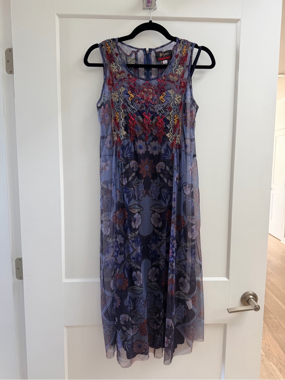 Johnny Was Biya Mesh Sleeveless Floral embroidered Midi Dress